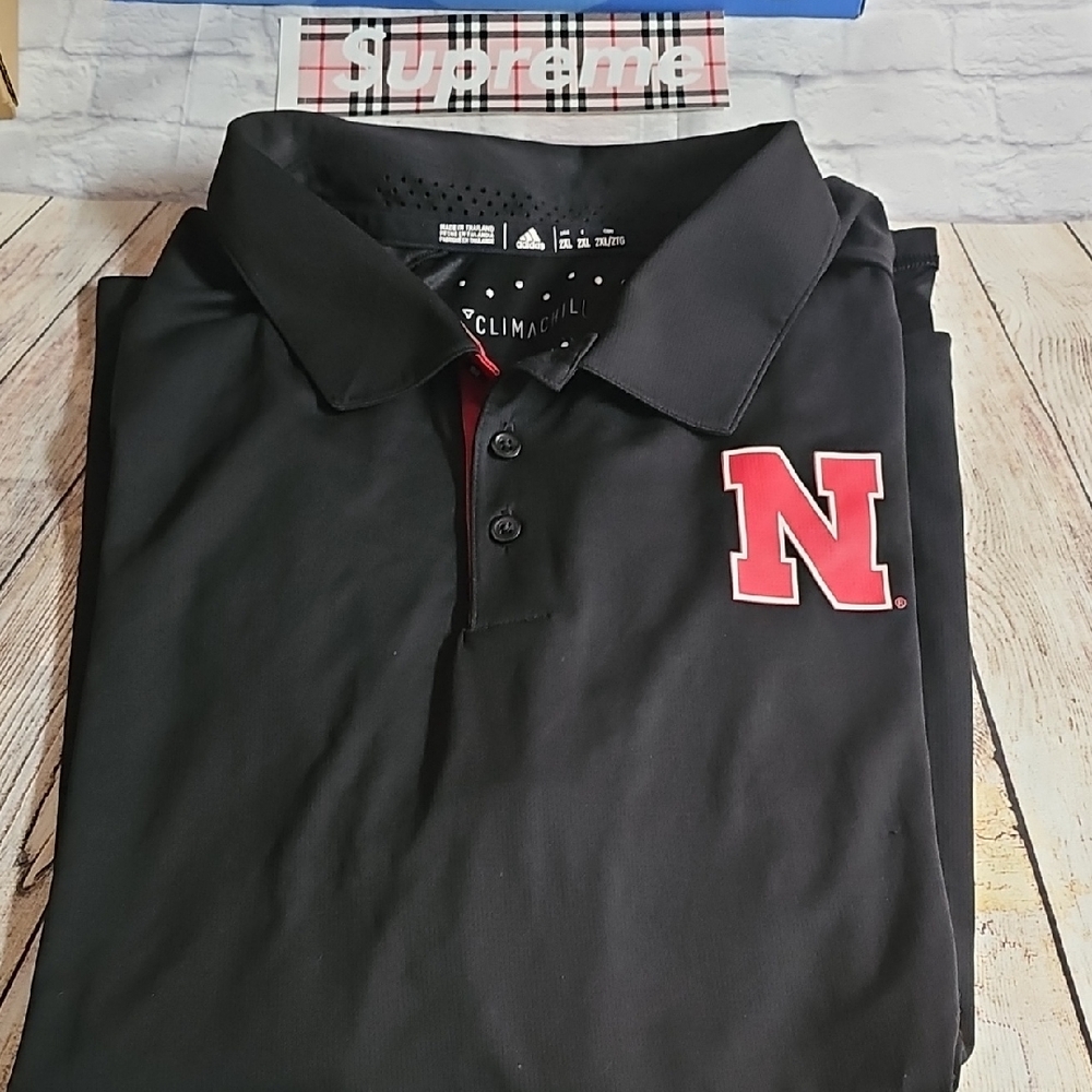 Nebraska Football Adidas Black Coaches Polo Shirt Like New